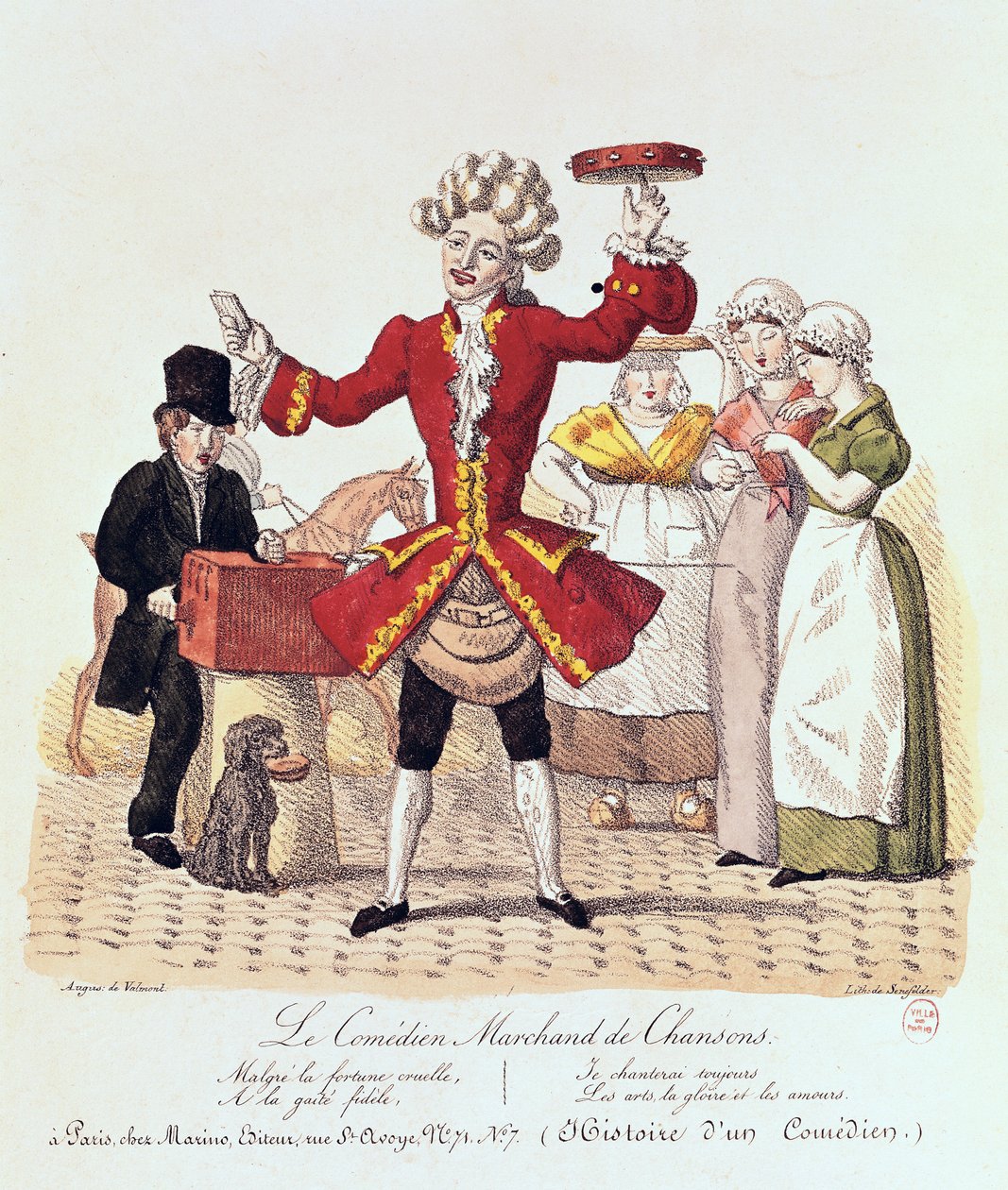 O cantor de rua, gravado por Alois Senefelder (1771-1834) de Auguste de Valmont