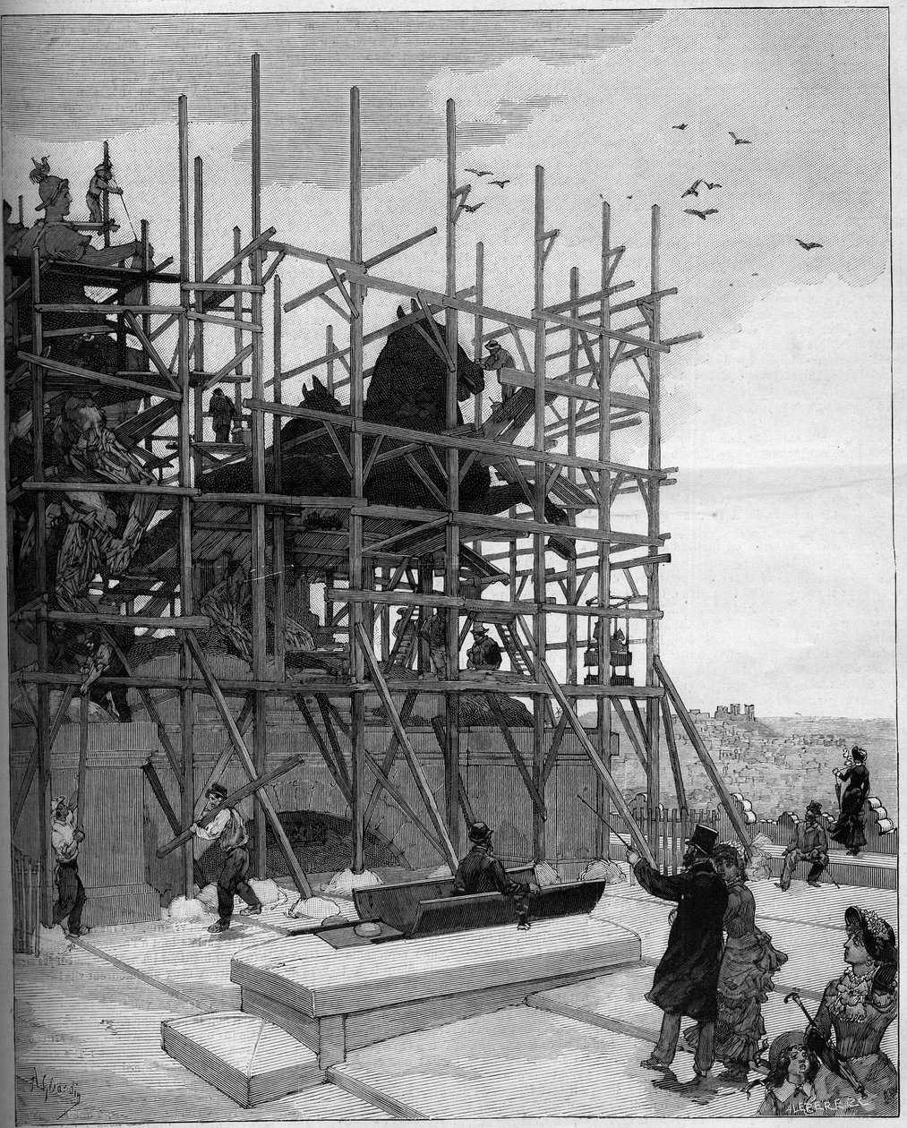 Arco de triunfo de Paris : estado actual da construção da escultura de Alexandre Falguiere (1831-1900) ou "Triunfo da República de Auguste (after) Gerardin