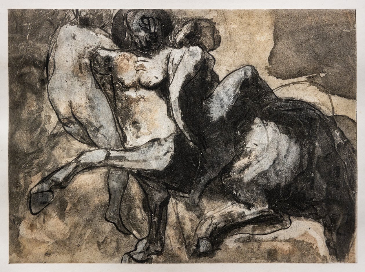 Centauro que rapta duas mulheres de Auguste (after) Rodin