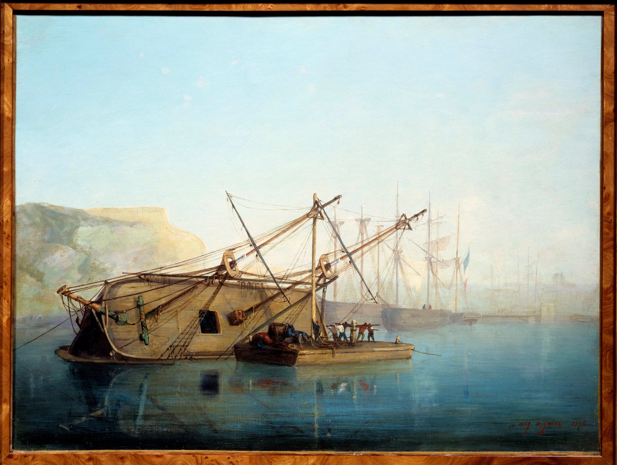Um veleiro com uma aguarela carenage de Auguste Aiguier (1819-1865) de Auguste Aiguier