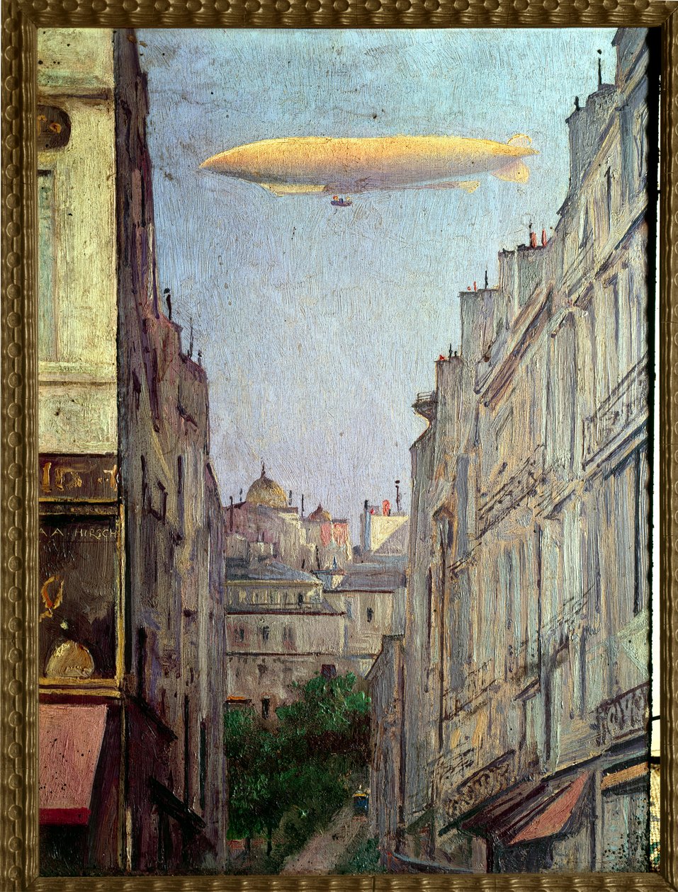 The airship republic" over Paris in 1909" Pintura de Auguste Alexandre Hirsch (1833-1912) 1909 Colecção privada de Auguste Alexandre Hirsch