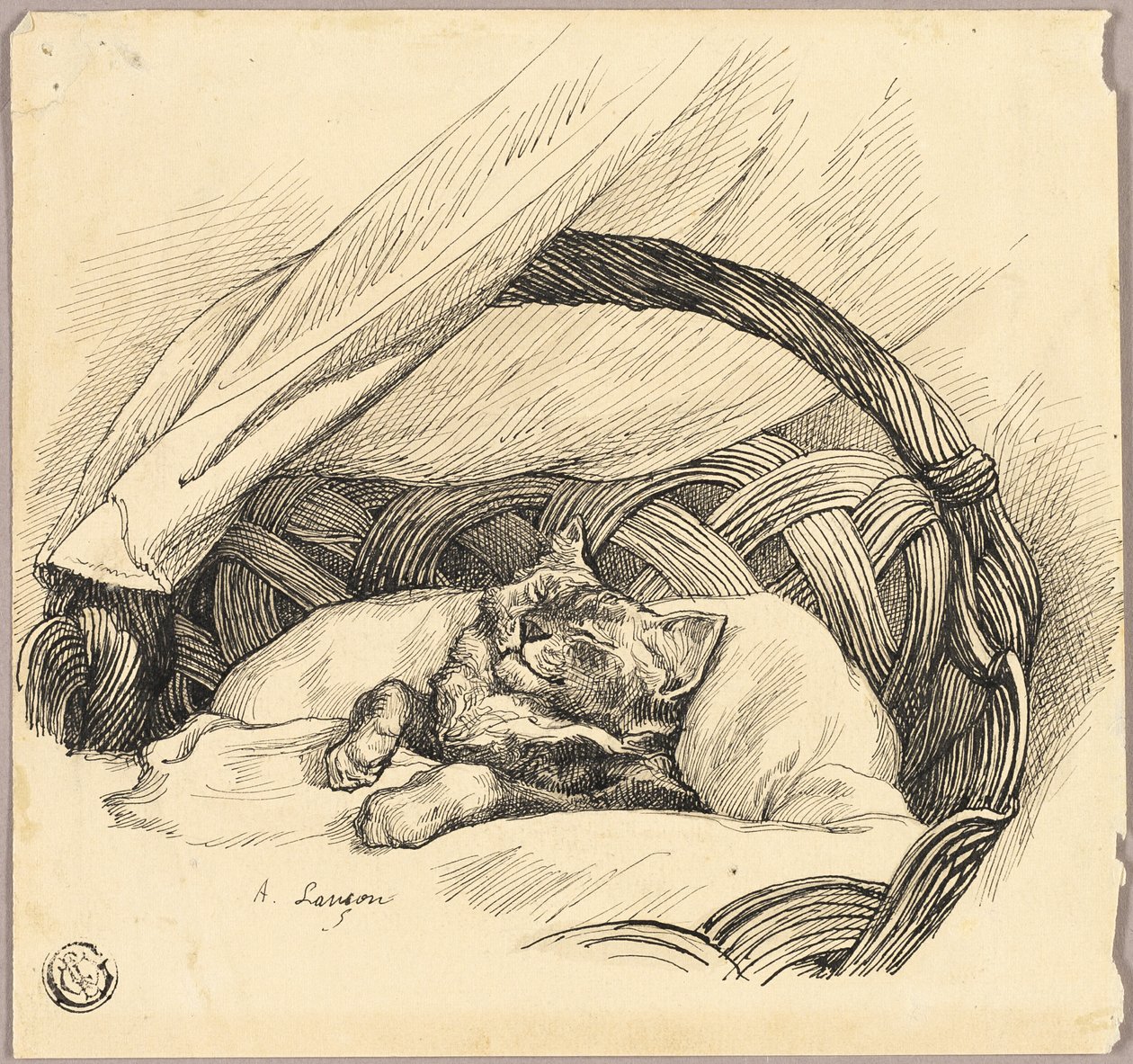 Gato a dormir no cesto de Auguste Andre Lancon