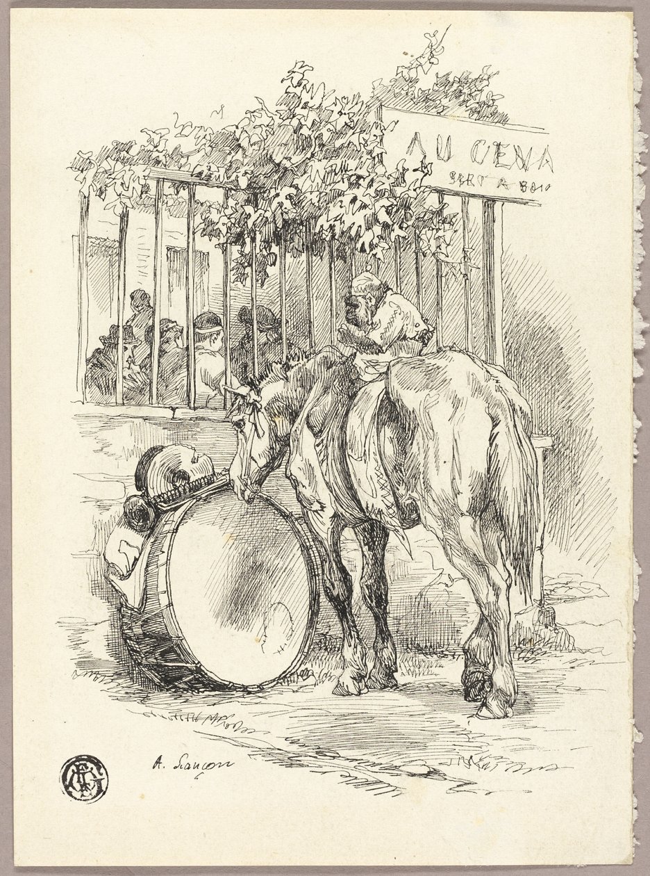 Cavalo com macaco às costas de Auguste Andre Lancon