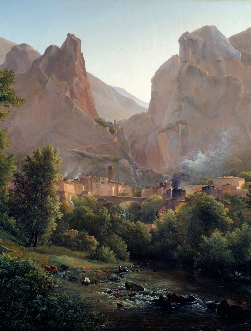 A aldeia de Moustiers Sainte Marie (Moustiers Sainte-Marie) Detalhe. Pintura de Auguste Bec (1797-1874) Século XIX Aix en Provence, Musee Granet de Auguste Bec