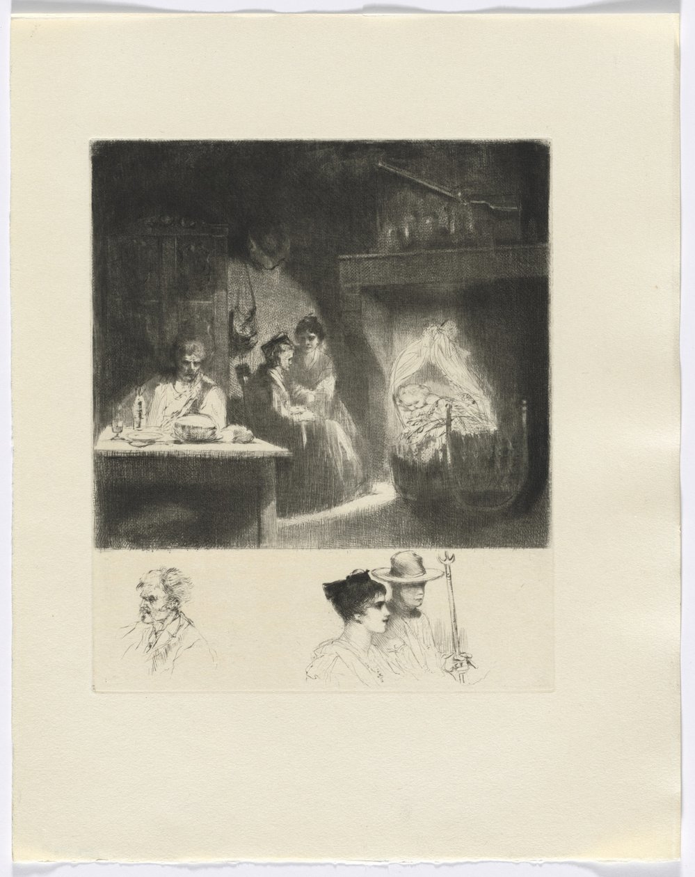 Frédéric Mistral: Mémoires et Recits de Frédéric Mistral: cena de família/ busto de três figuras (inserir após p. 48) de Auguste Brouet