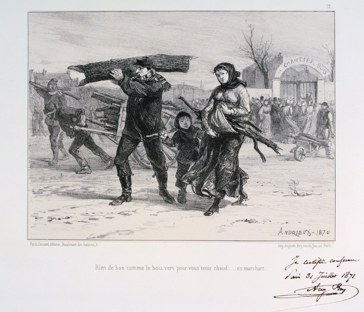 Coletando lenha, cerco de Paris, guerra franco-prussiana, 1870 1871 de Auguste Bry