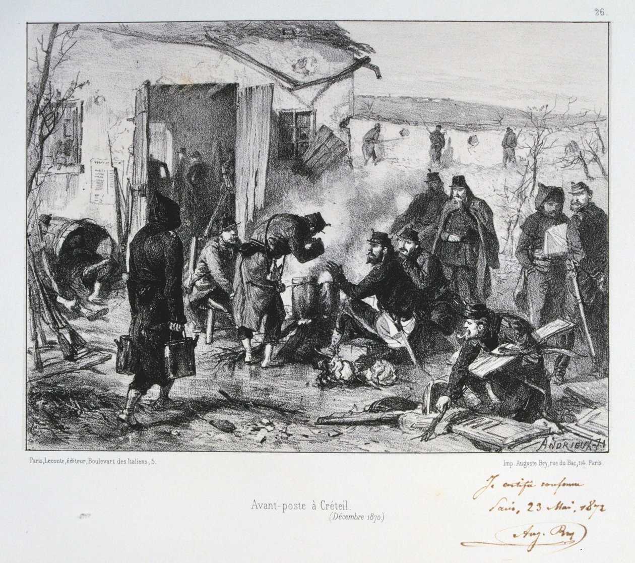 Posto de guarda avançado francês em Cretail, cerco de Paris, guerra franco-prussiana, dezembro de 1870 1872 de Auguste Bry