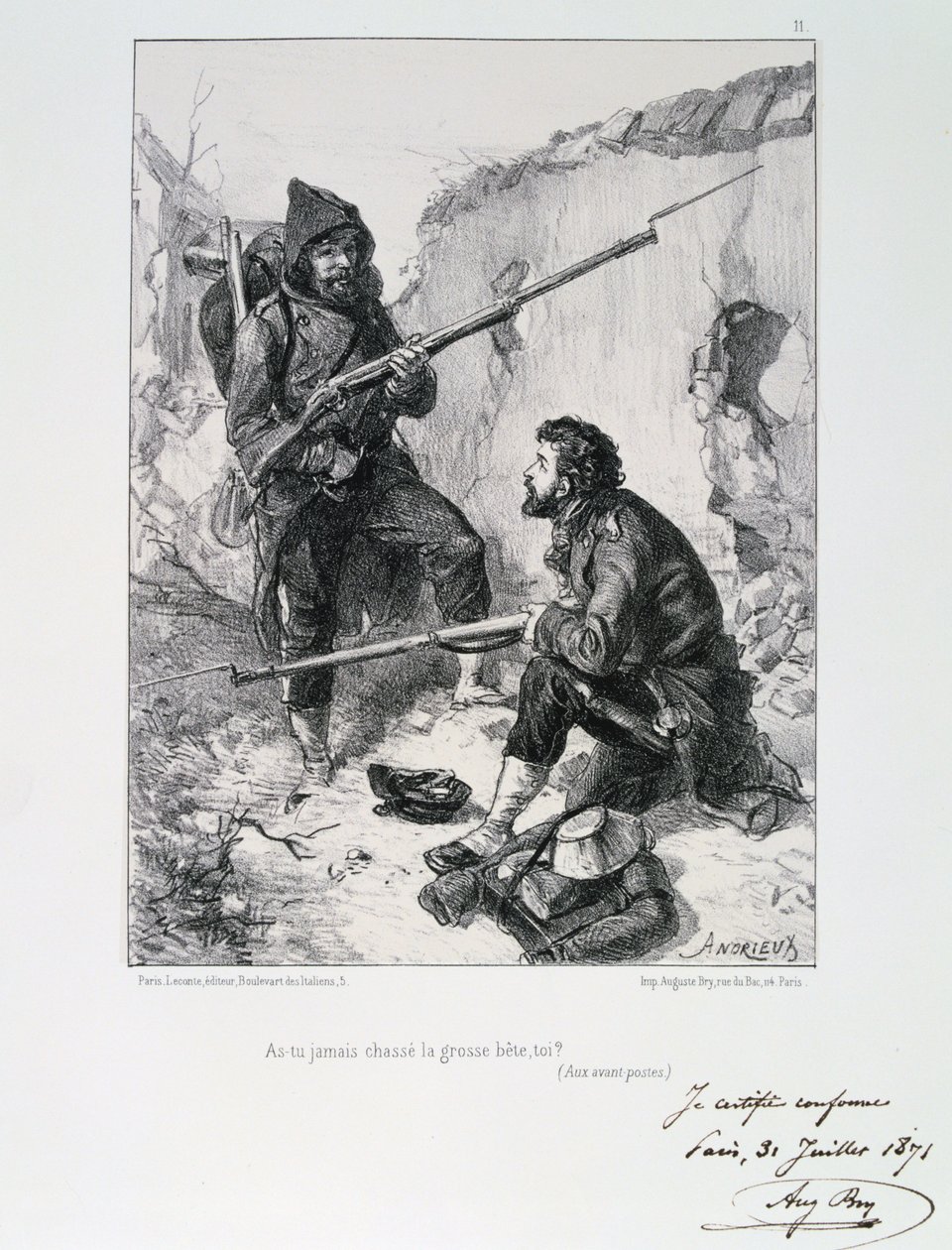 Nas trincheiras, cerco de Paris, guerra franco-prussiana, 1870-1871 1871 de Auguste Bry