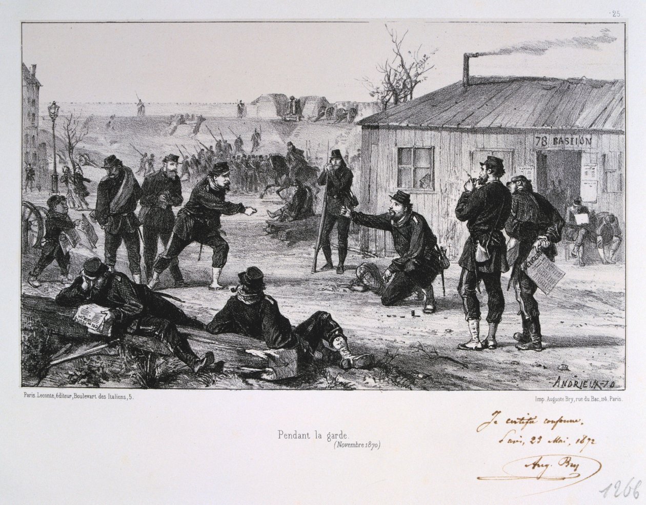 Durante a Guarda, Cerco a Paris, Guerra Franco-Prussiana, novembro de 1870 1872 de Auguste Bry