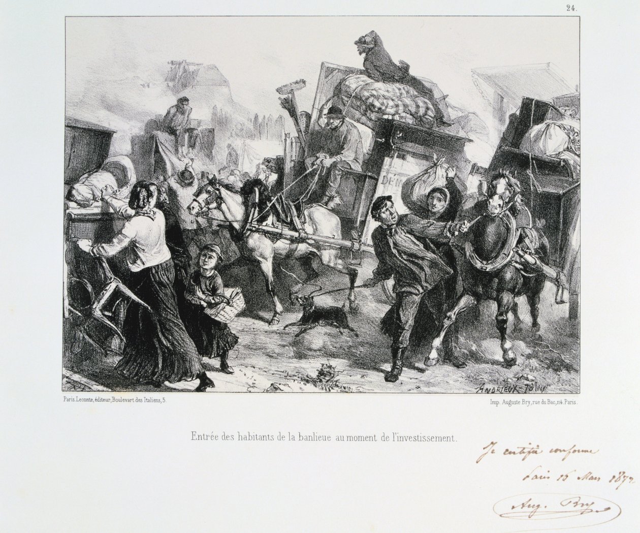 Moradores dos subúrbios que chegam a Paris antes dos prussianos cercarem a cidade, 1870 1872 de Auguste Bry