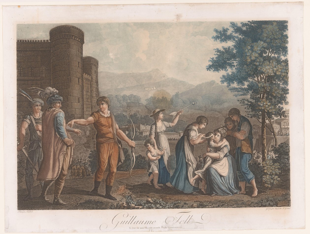 Willem Tell depois de atirar na maçã Guillaume Tell (título no objeto) de Auguste Claude Simon Legrand