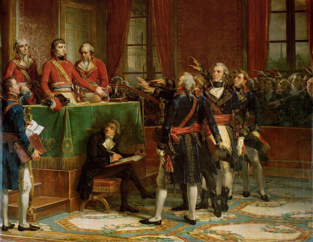 Instalação do Conselho de Estado no Palácio do Luxemburgo, no dia 25 de ... (óleo sobre tela) de Auguste Couder