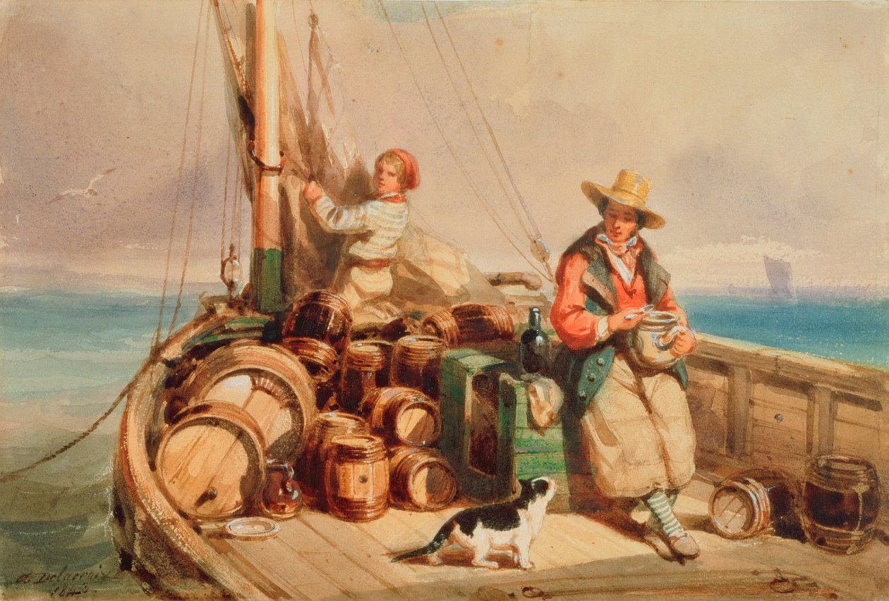 Duas figuras em um barco, 1843 (wc no papel) de Auguste Delacroix