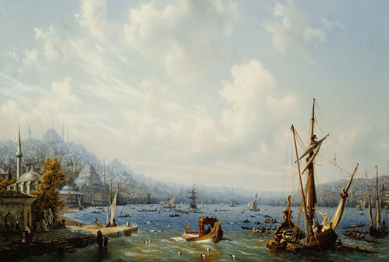 Barcos no Bósforo, fora de Constantinopla, 1846 de Auguste Etienne Francois Mayer