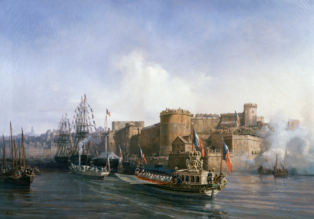 Visita de Napoleão III em Brest, o barco do Imperador que entra no porto em 11 de Agosto de Auguste Etienne Francois Mayer