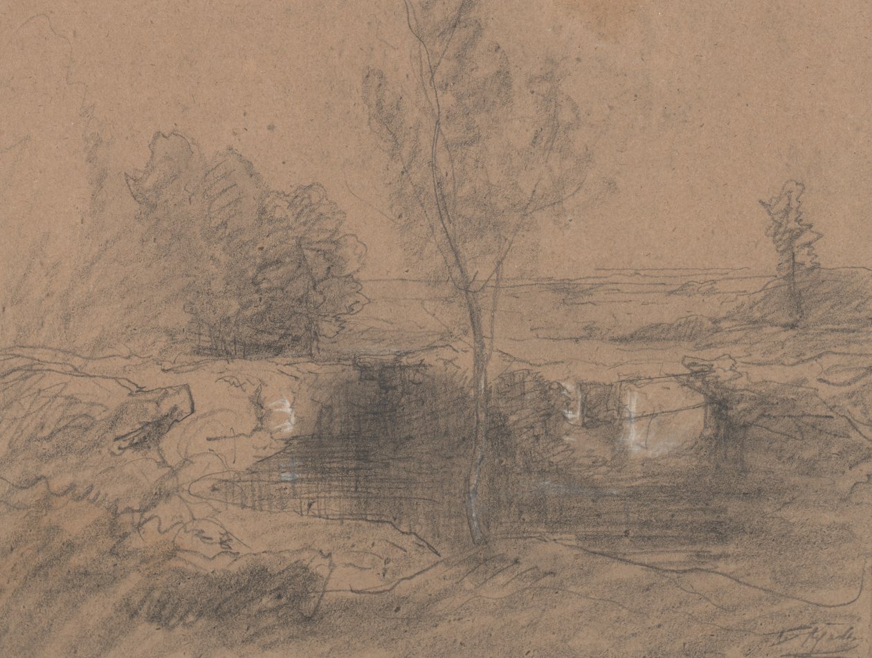 Paisagem, c.1853-65 (lápis e lavagem sobre papel) de Auguste Francois Ravier