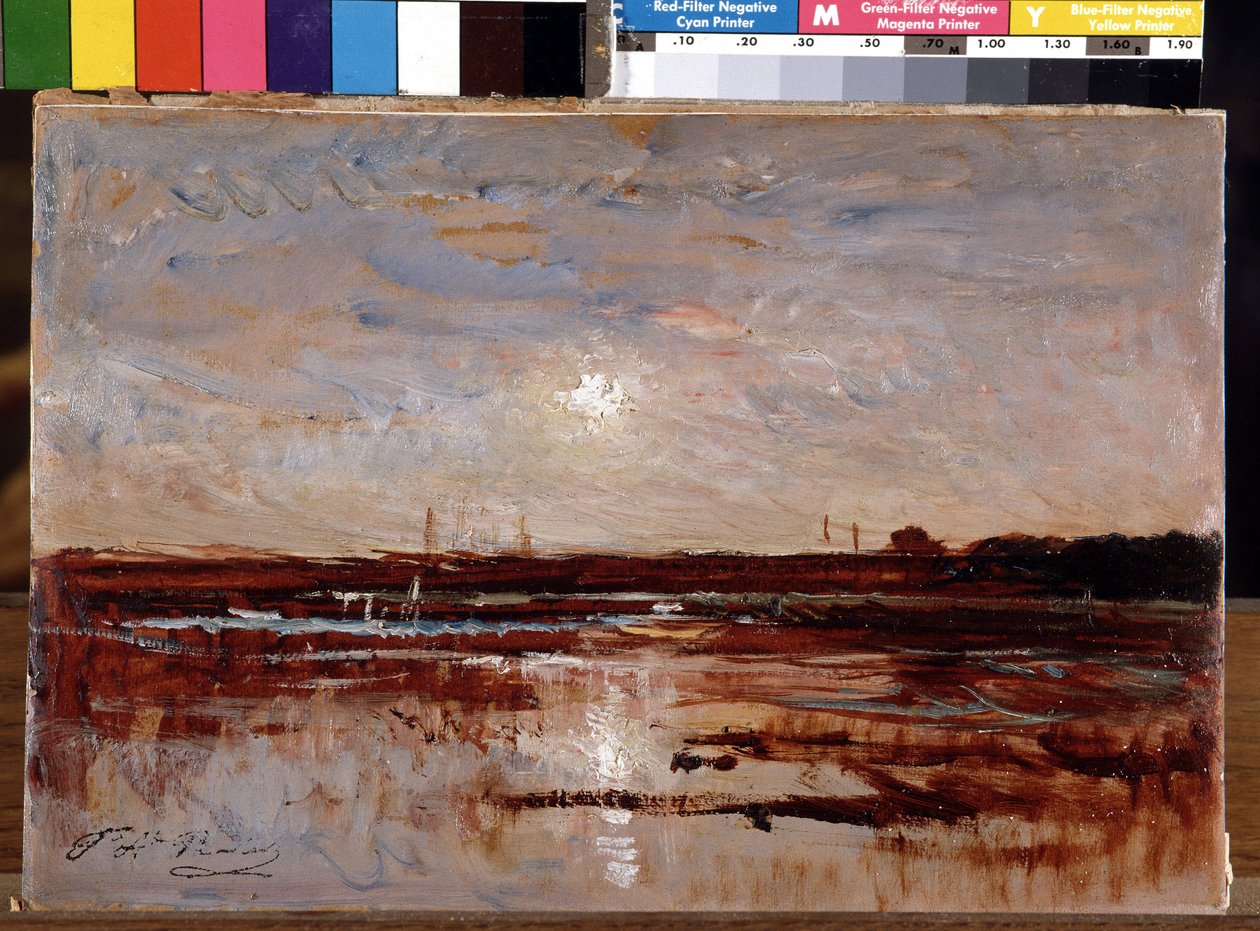 Pôr do sol em uma lagoa de Auguste Francois Ravier