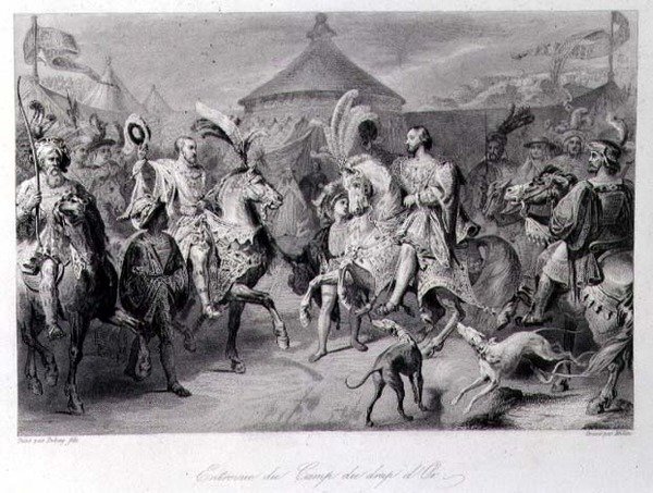 O Encontro sobre o Campo do Pano de Ouro, 24 de Junho de 1520, gravado por Millin (gravura) de Auguste Hyacinthe (after) Debay