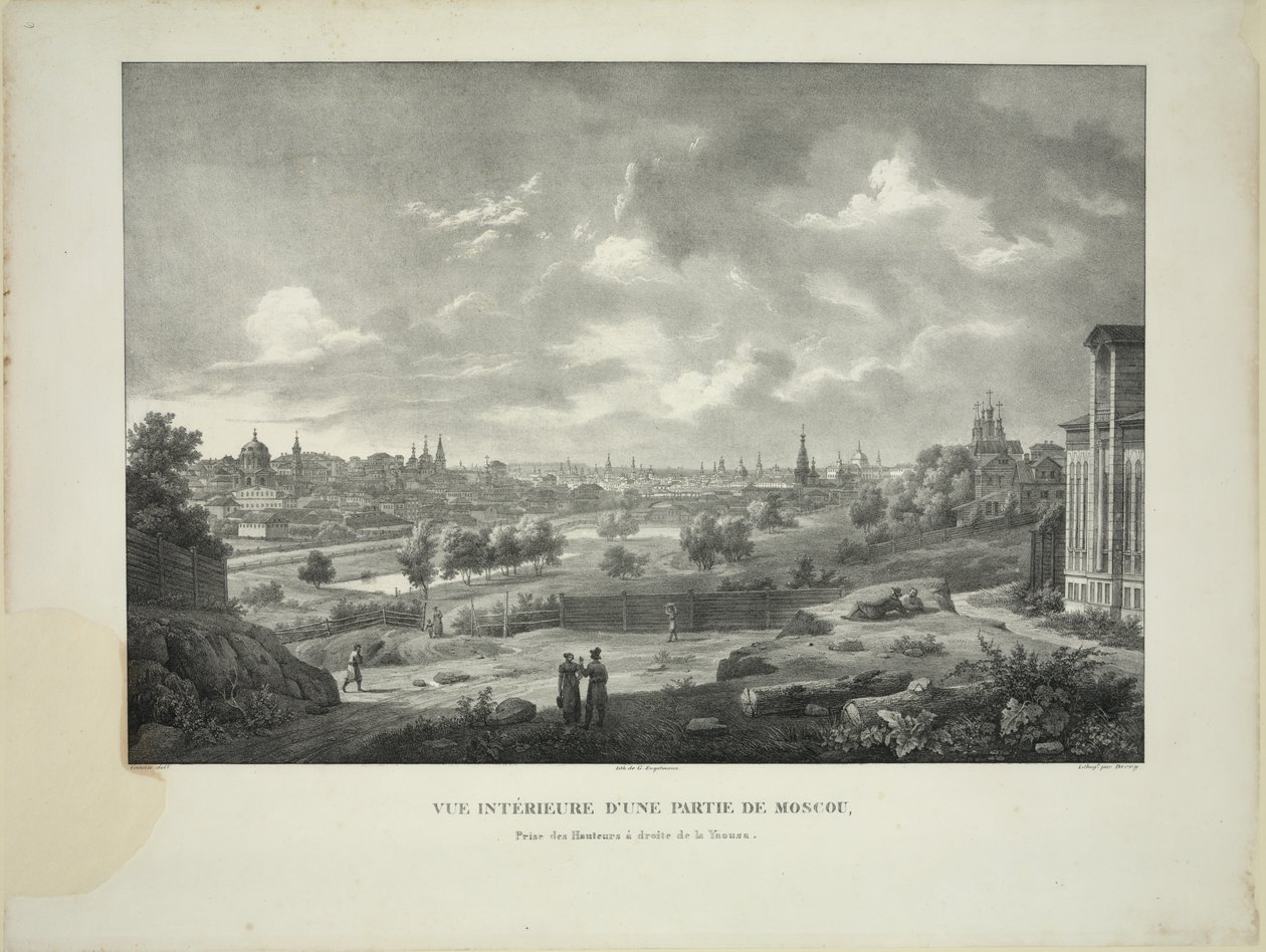 Sobre o rio Yauza em Moscou, c. 1830 de Auguste Jean Baptiste Antoine Cadolle