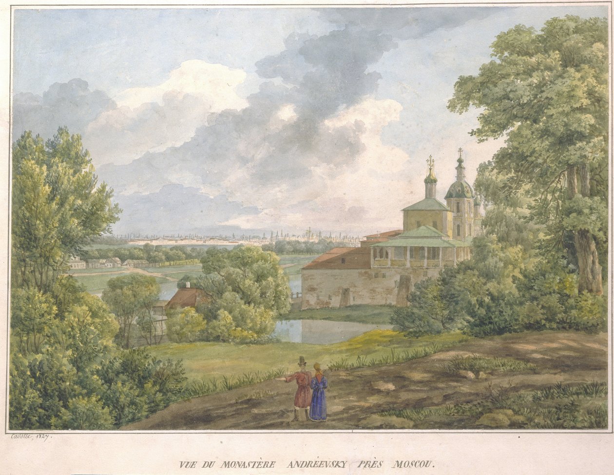 Vista de Moscou a partir das colinas de pardal. O mosteiro de Andreevsky, 1827 de Auguste Jean Baptiste Antoine Cadolle