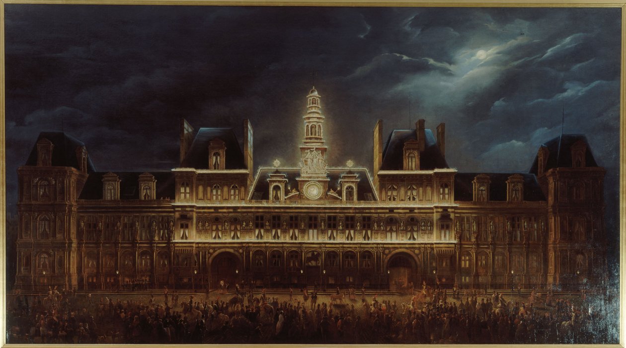 Iluminação do Hôtel de Ville para o Dia do Rei, 1 de maio de Auguste Jean Simon Roux