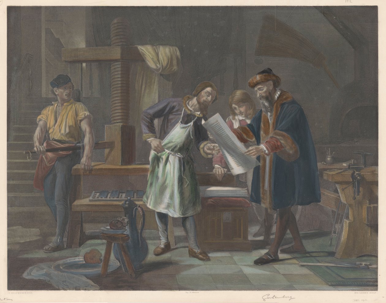 Interior da tipografia de Johannes Gutenberg de Auguste Ledoux