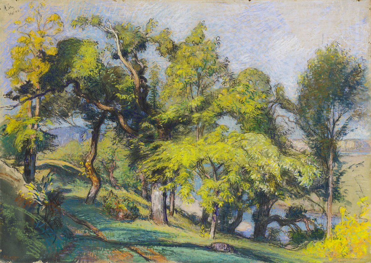 Castanheiros acima de um rio de Auguste Lepere