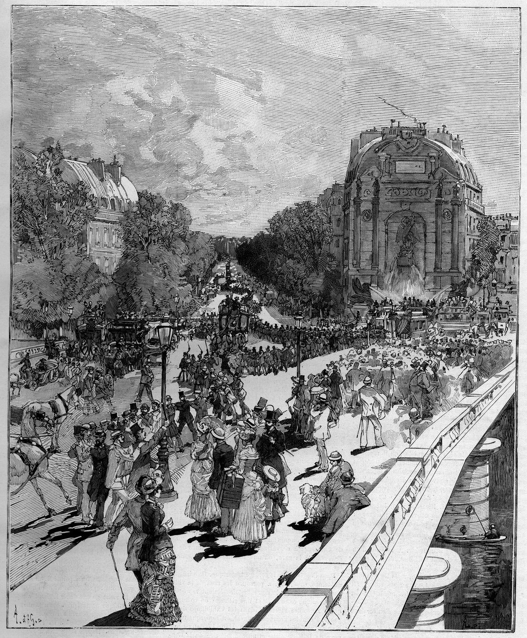 Desonrar alunos da Ecole Polytechnique (Monome) na Praça Saint Michel (Saint-Michel) em Paris, 24 de junho de Auguste Lepere