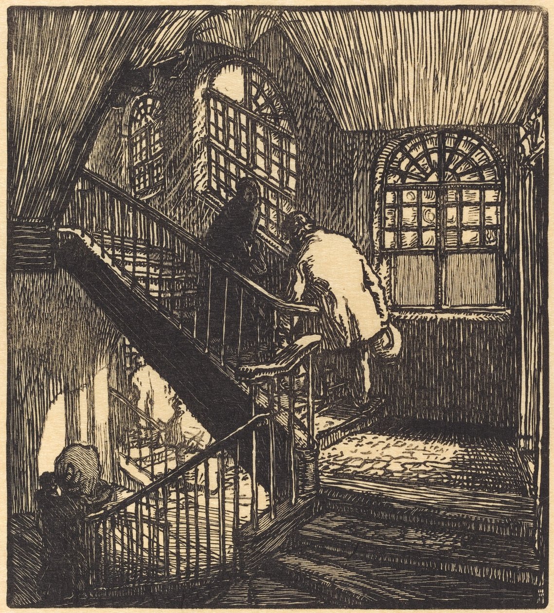 Escadaria da casa onde ficava o Chateau Rouge, publicada em 1901. de Auguste Lepere
