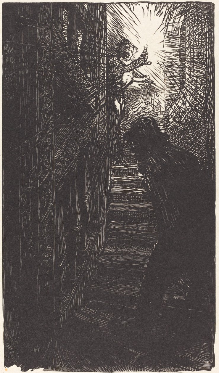 Escada esculpida rue Boutebrie de Auguste Lepere