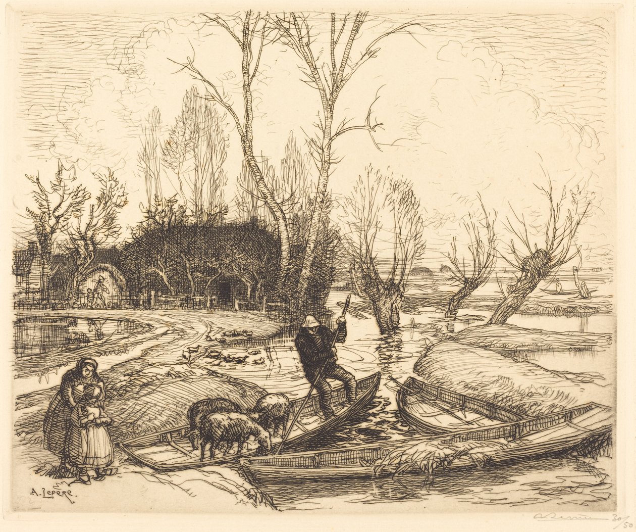 No pântano inundado - O pastor (Au marais inonde - Le berger) de Auguste Lepere