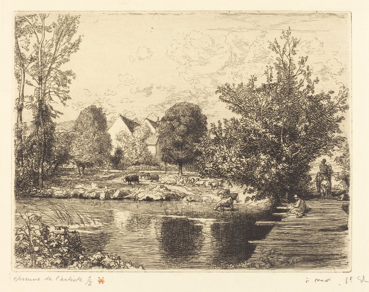 Antiga ponte pedonal, margens do pequeno Morin (Vieille passerelle, bords du petit morin) de Auguste Lepere