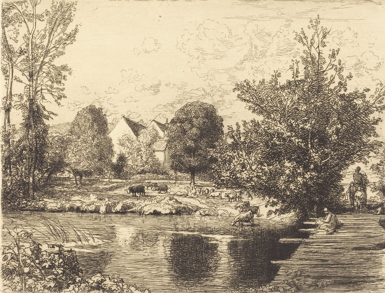 Antiga Passarela, Margens do Pequeno Morin Antiga ponte pedonal, margens do Pequeno Morin, 1915. de Auguste Lepere