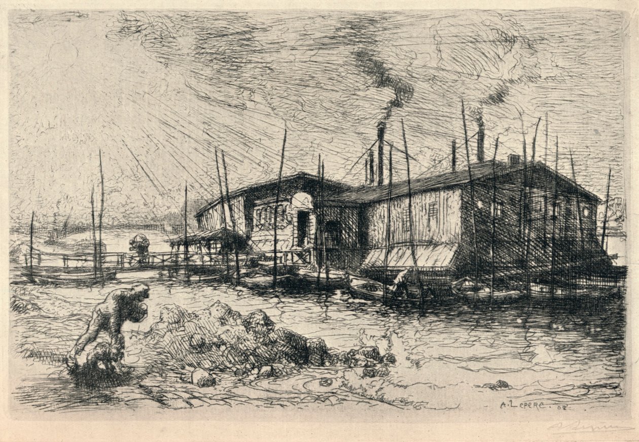 Barcos de lavagem antigos em Grenelle, 1915 de Auguste Louis Lepère