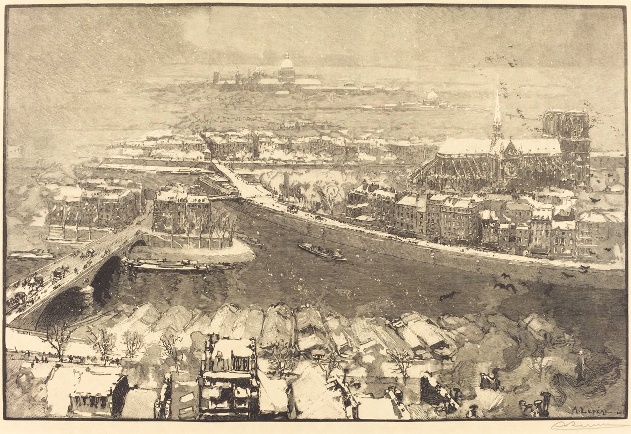 Paris sob a neve, vista de St.-Gervais de Auguste Lepere
