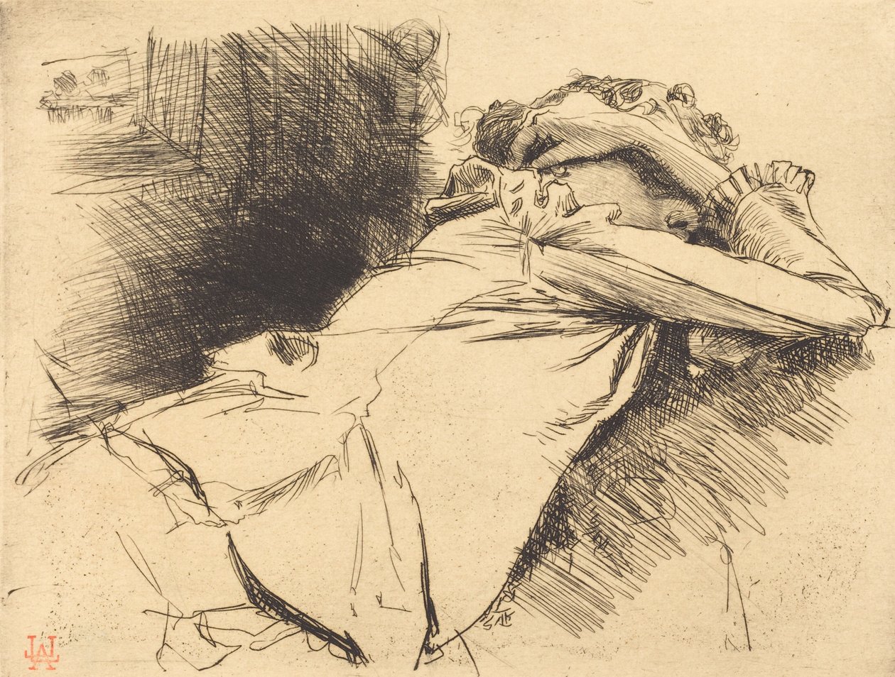 Mulher reclinada dormindo Femme couchee sommeillant, 1892. de Auguste Lepere