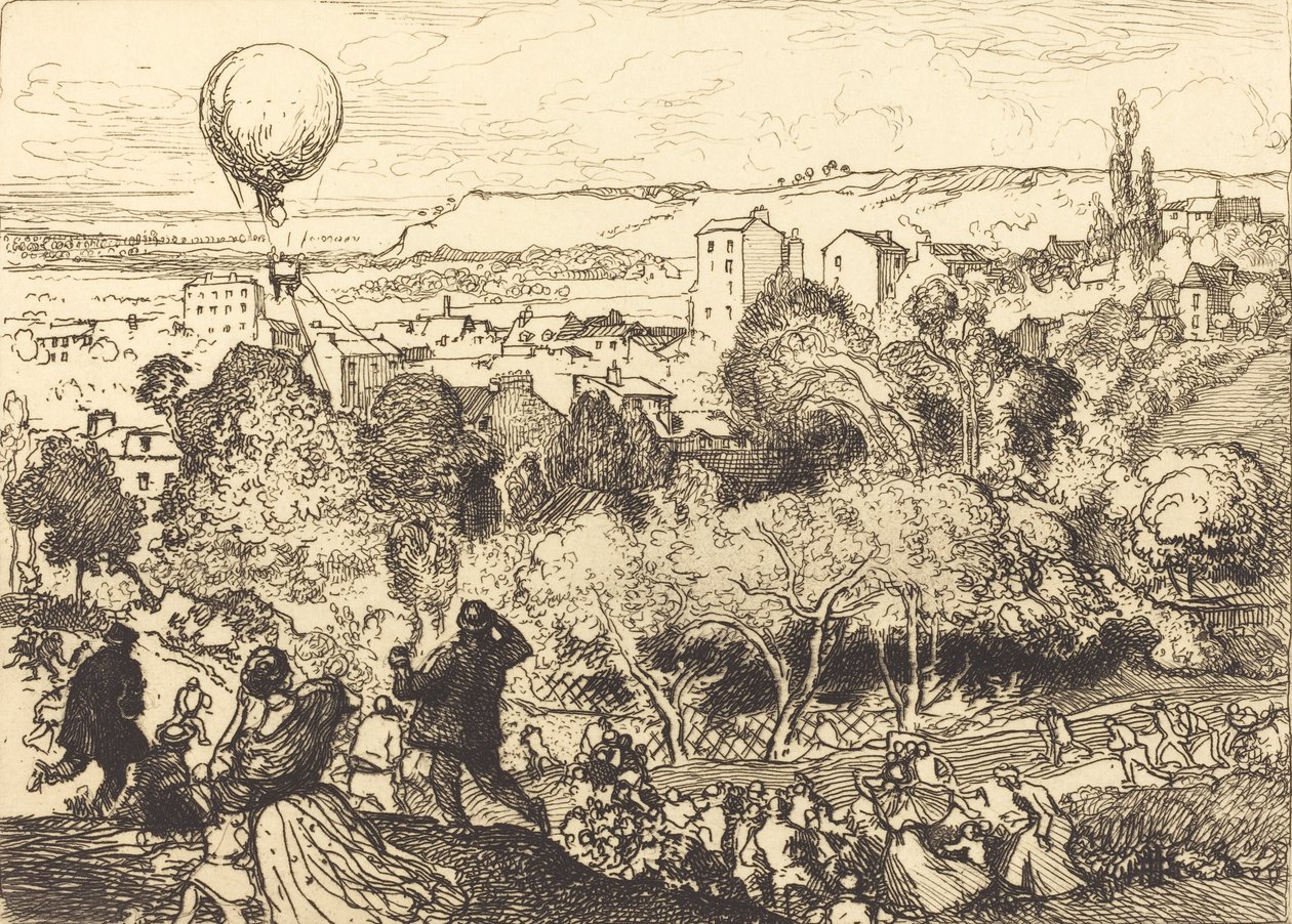 A queda do balão, em Pré-Saint-Gervais Lebaloon qui túmulo, em Pré-Saint-Gervais, 1910. de Auguste Lepere