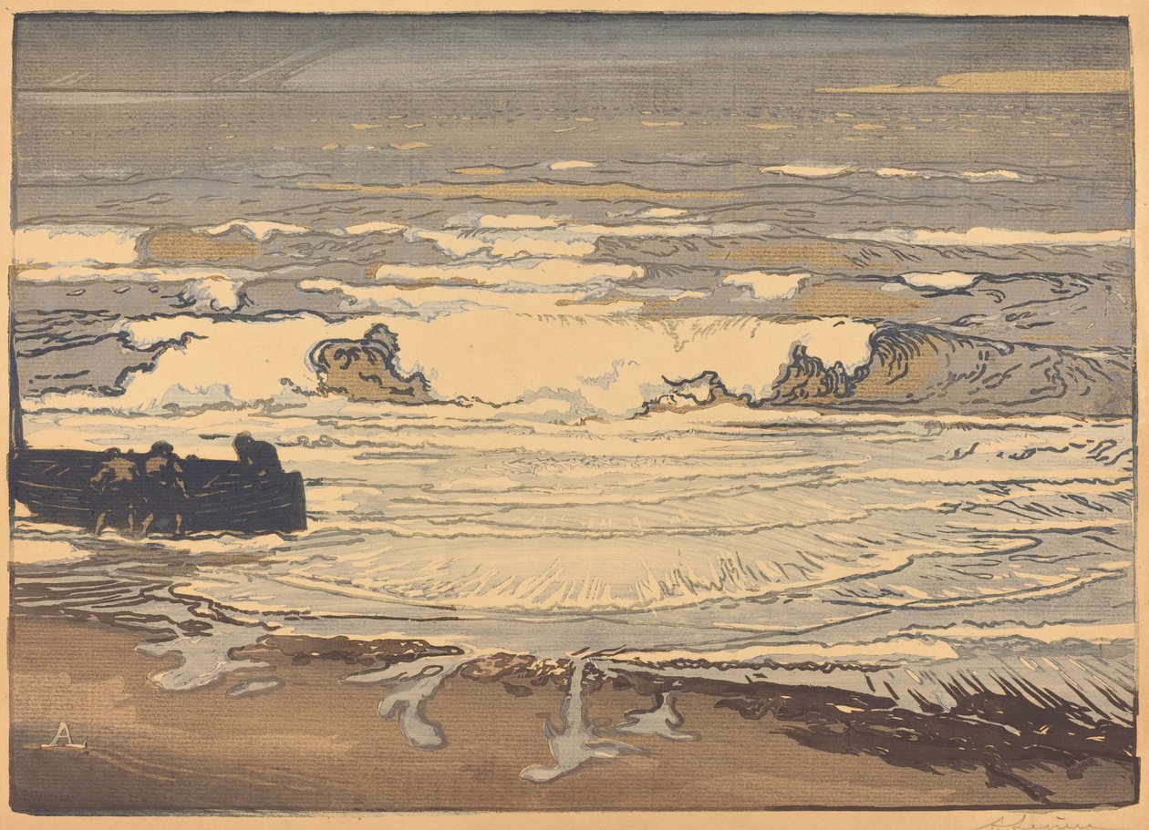 Ondas desfraldadas, inundação de setembro de 1901 (Les lames deferlent, maree de setembro de 1901) de Auguste Lepere