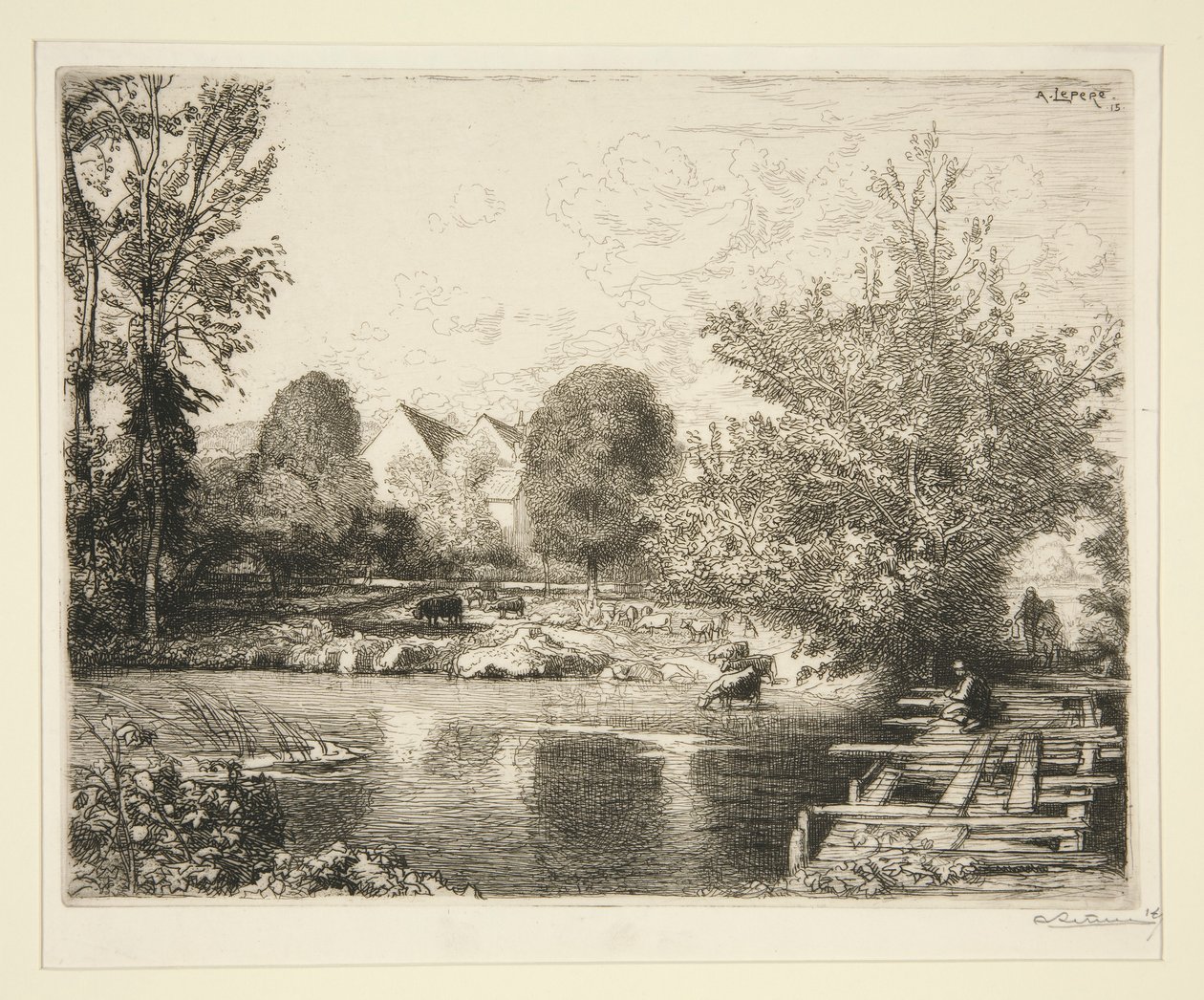 Vieille passerelle, bords du petit Morin (antiga ponte pedonal, margens do pequeno Morin) de Auguste Lepere