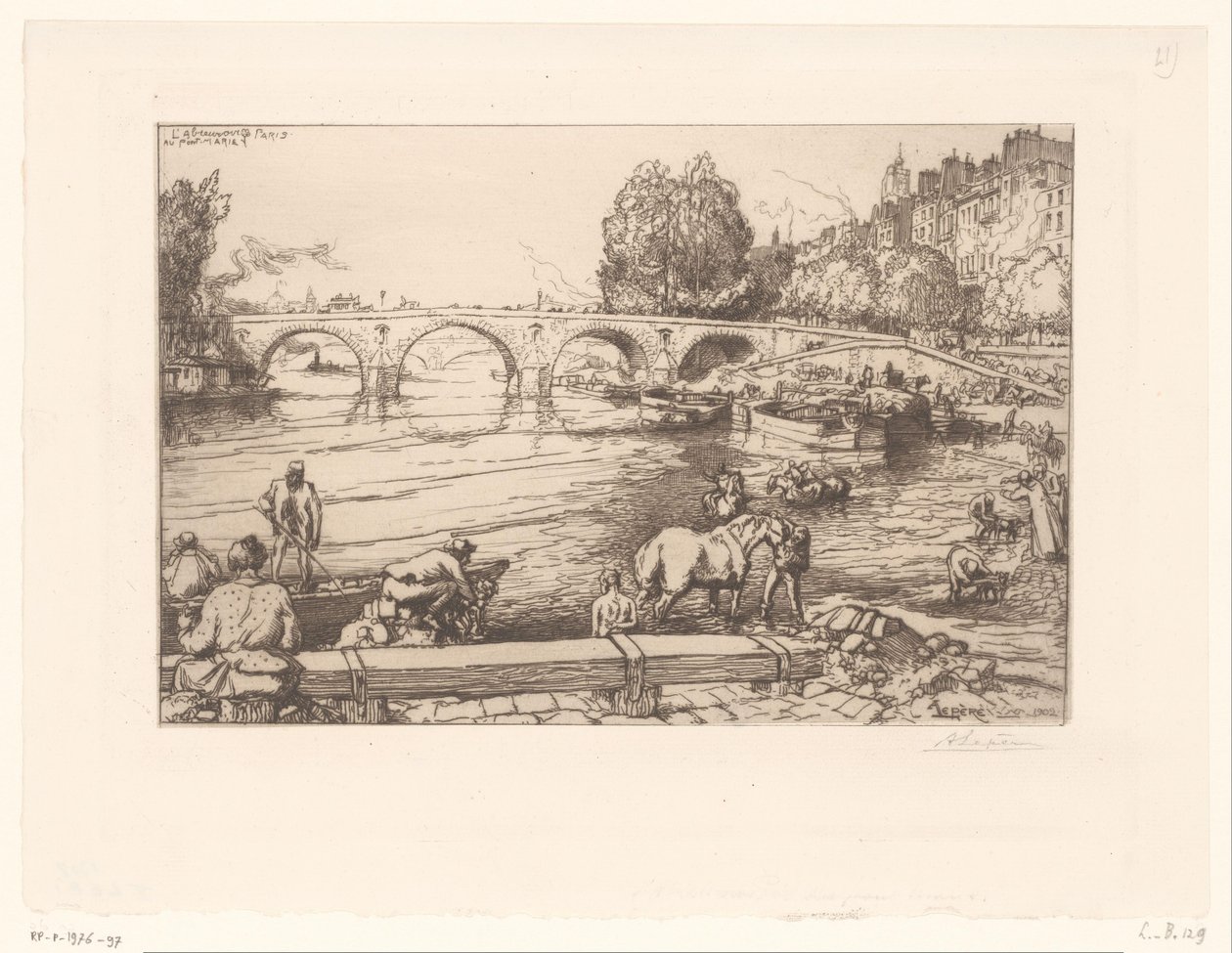 Vista da Pont Marie com figuras no Sena
L