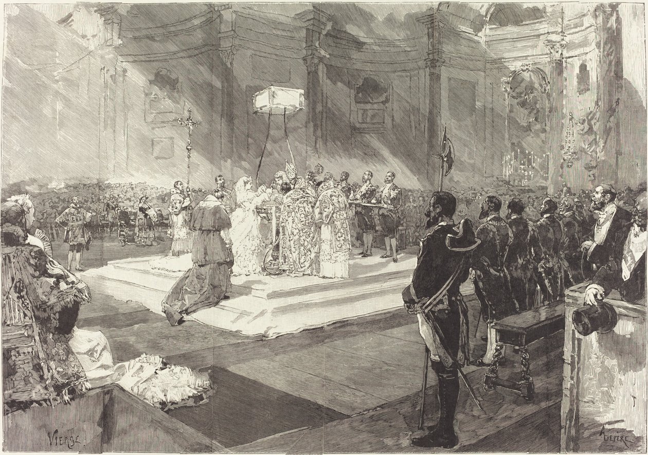 Batismo real no Tribunal de Espanha de Auguste Lepère after Daniel Vierge