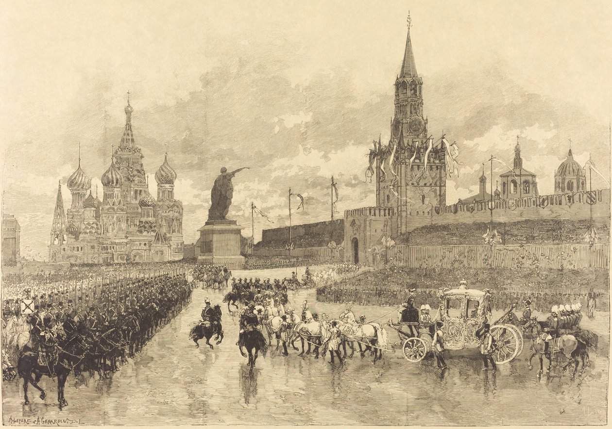 A coroação do czar. O Cortejo Imperial atravessa a Place Royale de Auguste Lepère and Auguste Gérardin