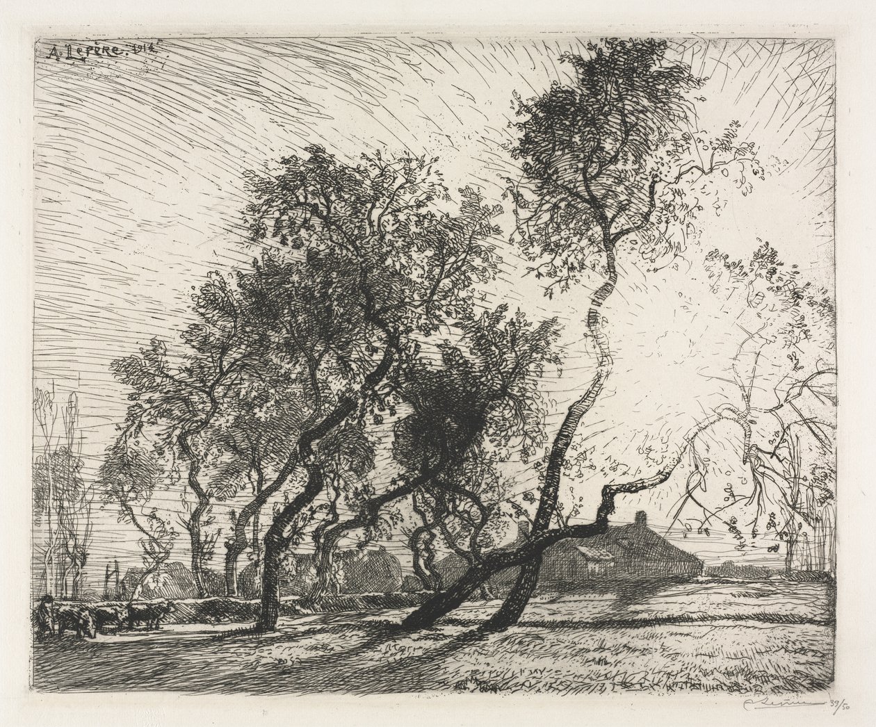 Fazenda com álamos da Holanda de Auguste Louis Lepère