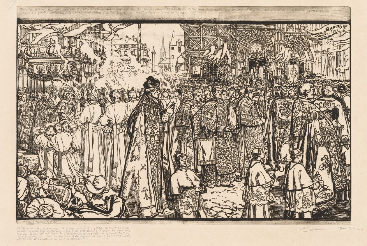 A procissão de Corpus Christi em Nantes de Auguste Louis Lepère