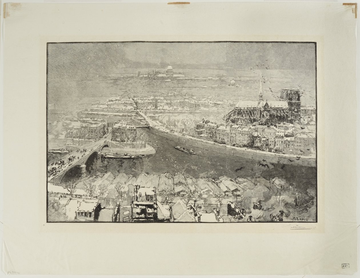 Paris sob a neve, vista do alto de Saint-Gervais de Auguste Louis Lepère