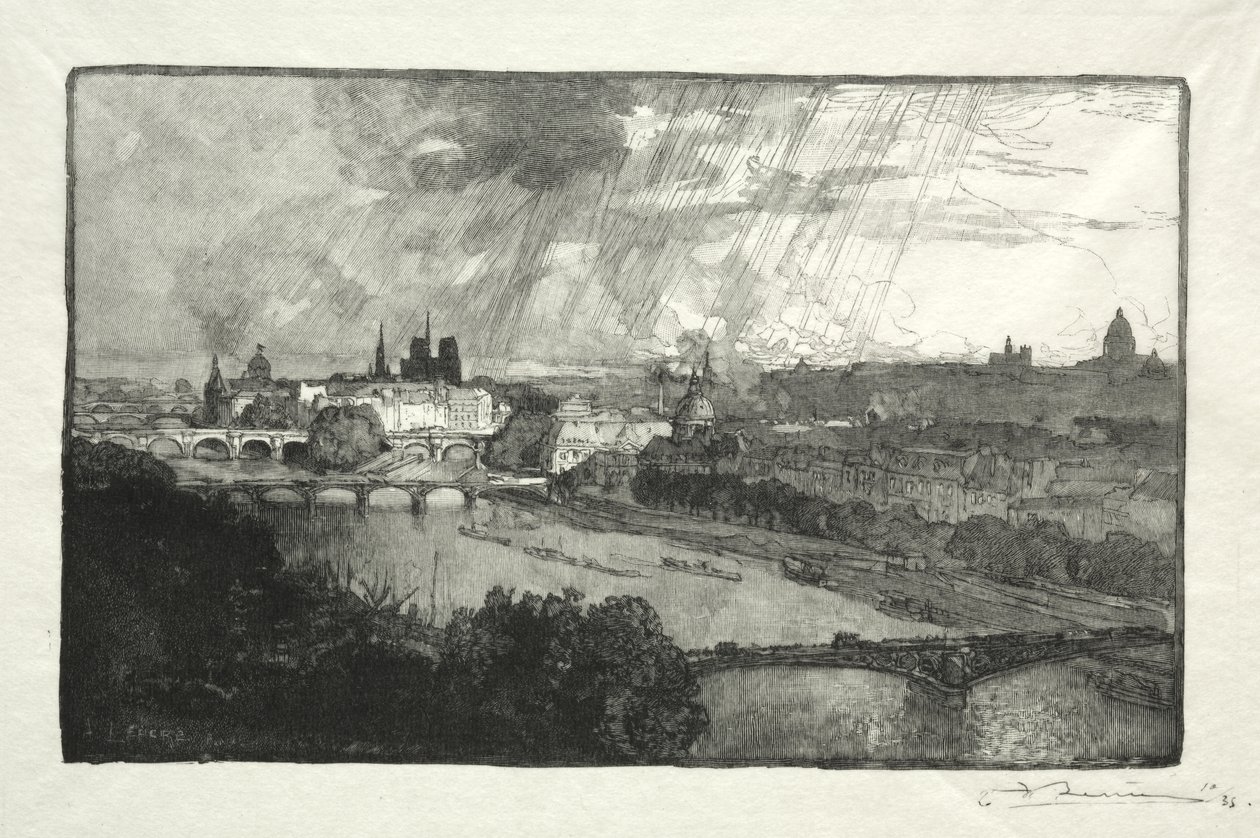Paris, vista do Pavillon de Flore de Auguste Louis Lepère