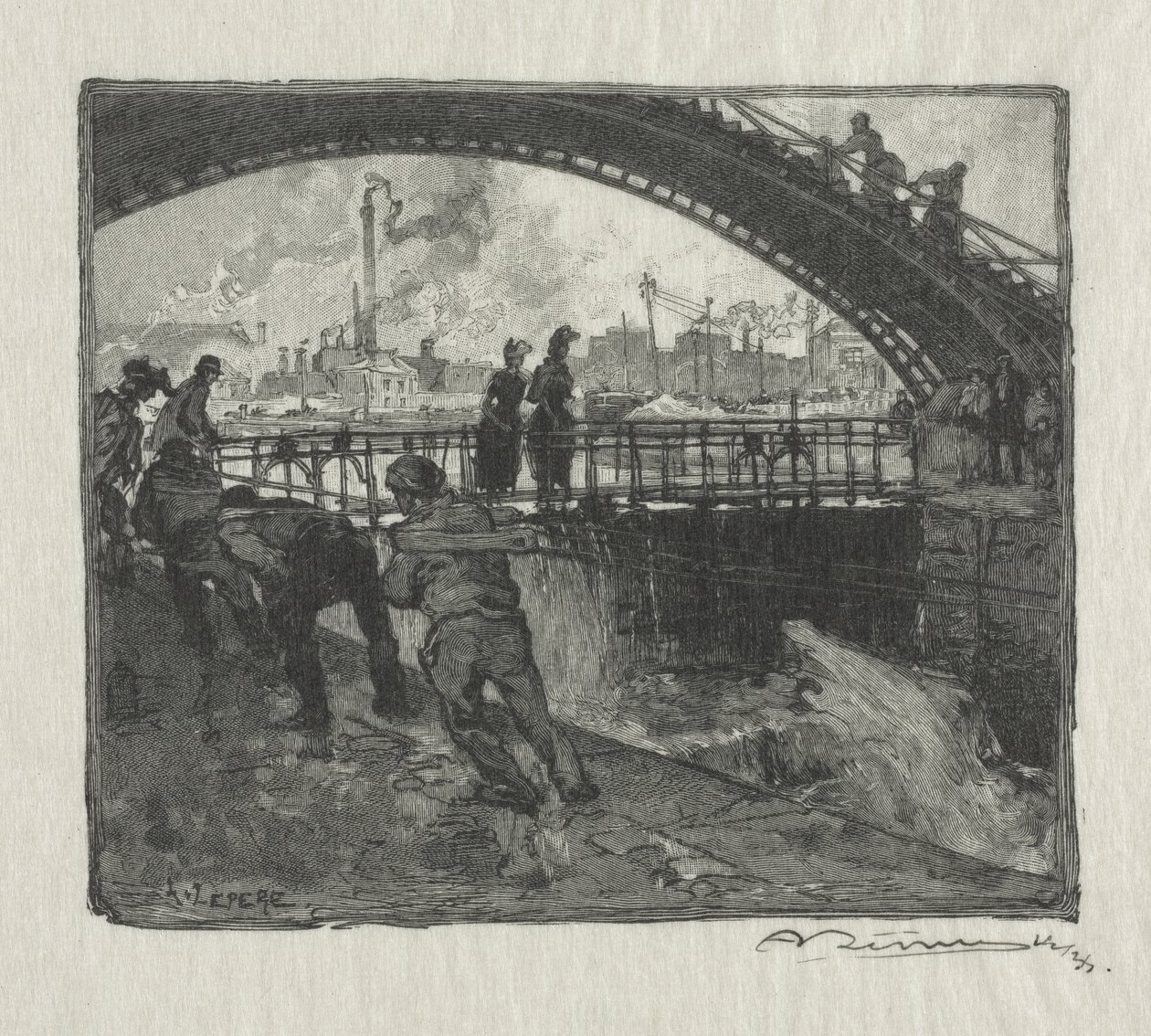 A eclusa do canal de St. Martin de Auguste Louis Lepère