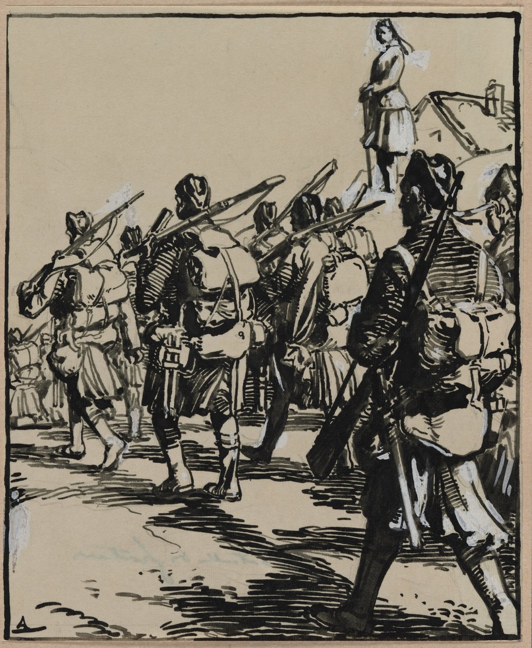 Batalha das Fronteiras: Grupo de Soldados Britânicos, 1914. de Auguste Louis Lepère