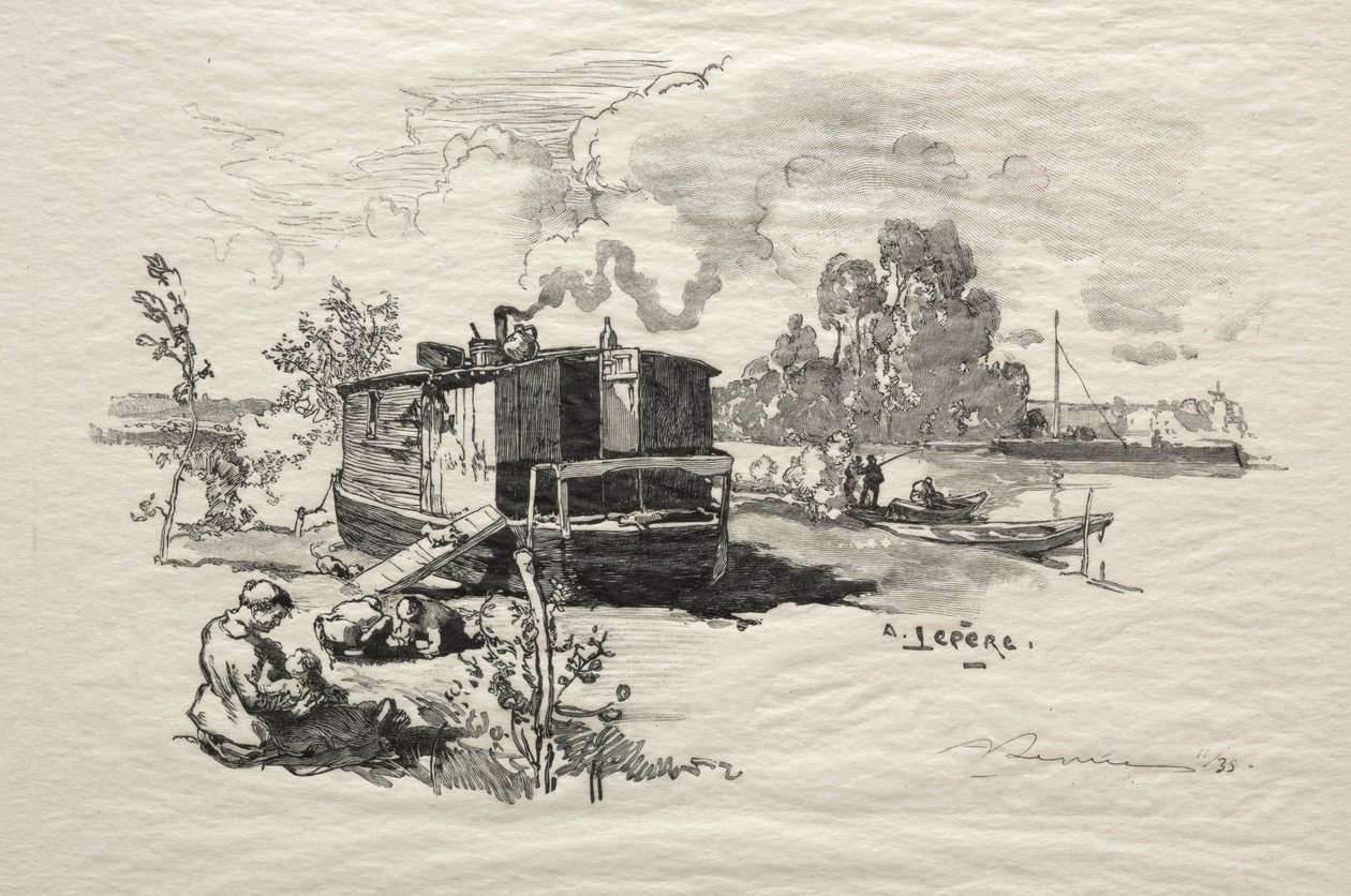 Alojamento em barco. de Auguste Louis Lepère