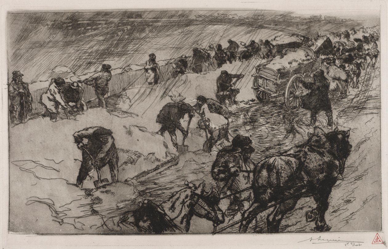 Luta contra a neve, Quai aux Fleurs, 1890. de Auguste Louis Lepère